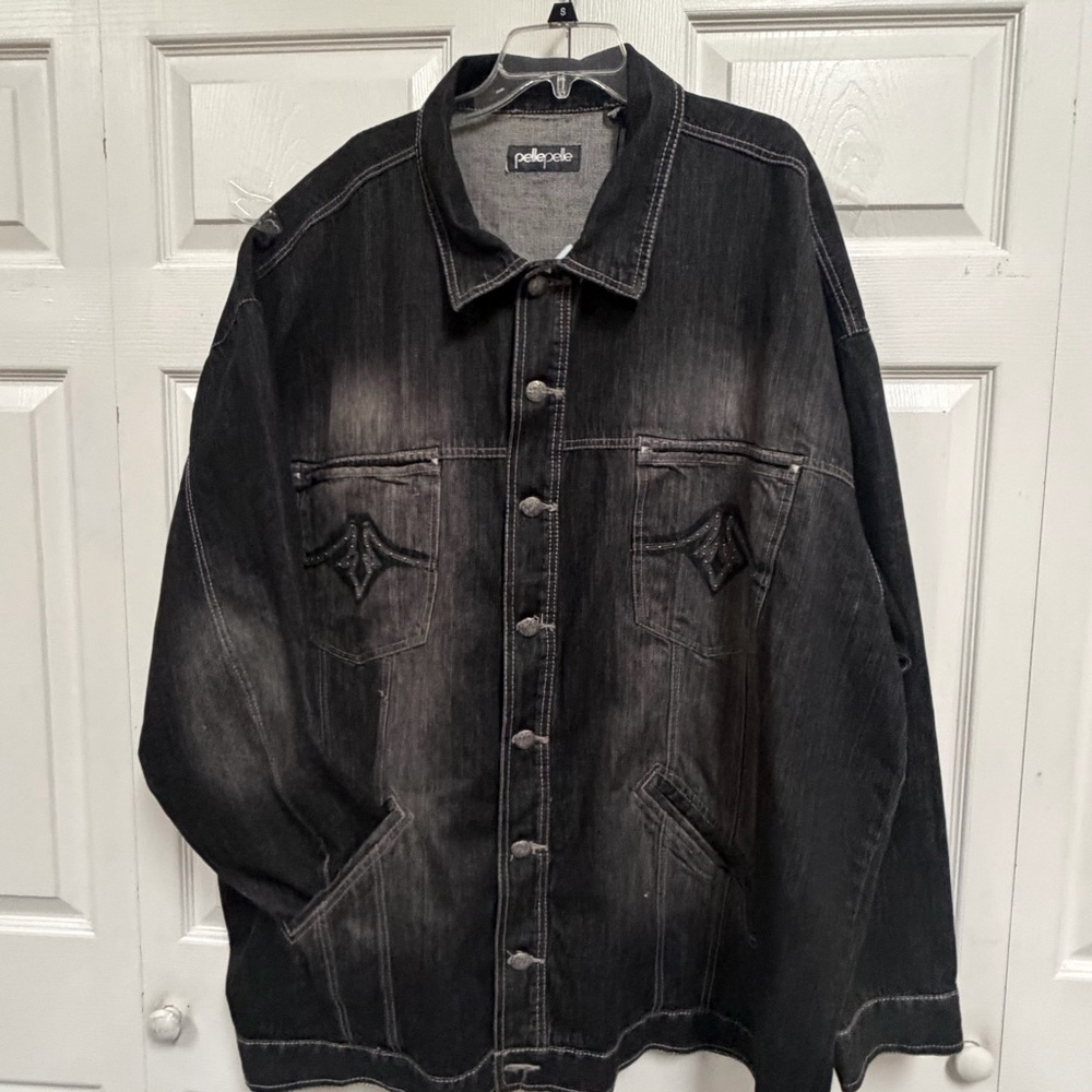 NOS Y2K Pelle Pelle Black Denim Jacket for Men 4X Vintage